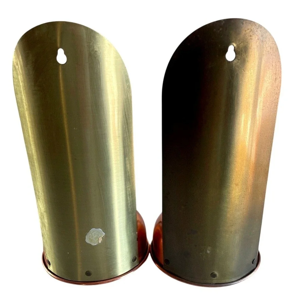 Vintage 70s Coppercraft Guild Copper & Brass Scalloped Wall Sconce Pair - MCM-9